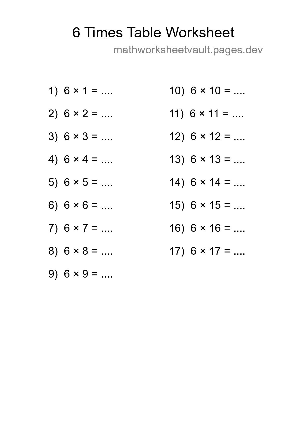 Grade 3 Multiplication Table 6 Practice - Part 199