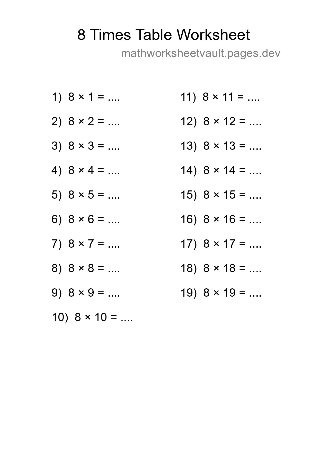 Grade 3 Multiplication Table 8 Practice - Part 169