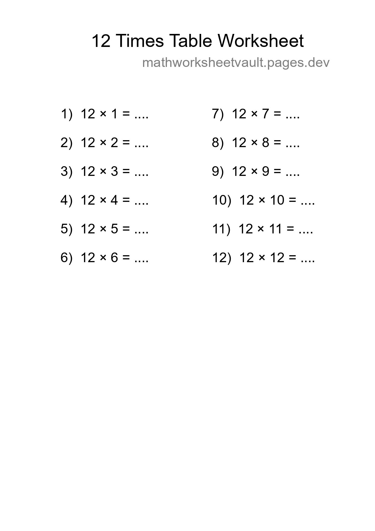 Grade 4 Multiplication Table 12 Practice - Part 129