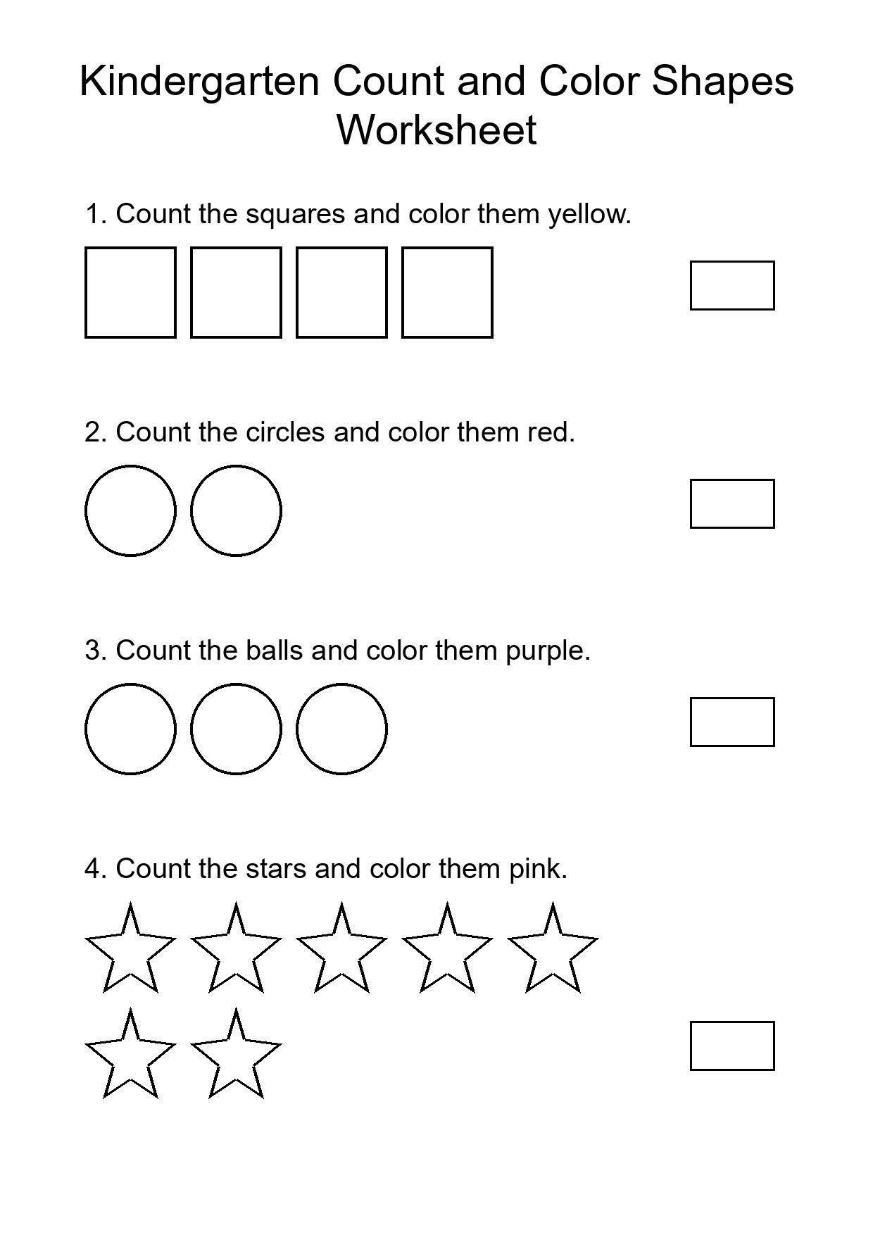 Kindergarten Count and Color Shapes Worksheet
