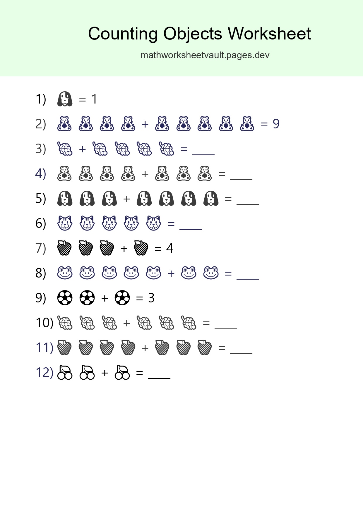 Kindergarten Count The Objects Worksheet - Part 113