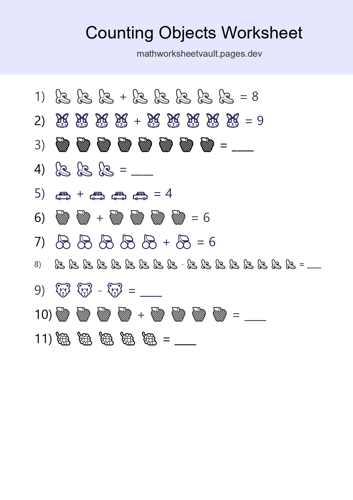Kindergarten Count The Objects Worksheet - Part 293