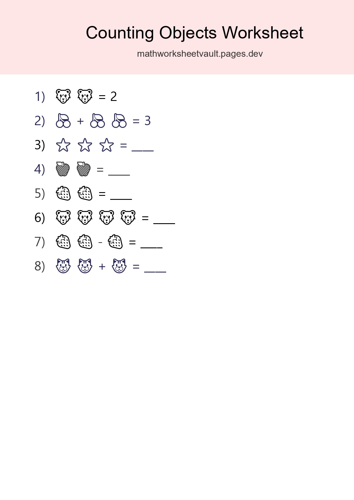 Learn Counting With Pictures Worksheet (Pre-K) - Part 3