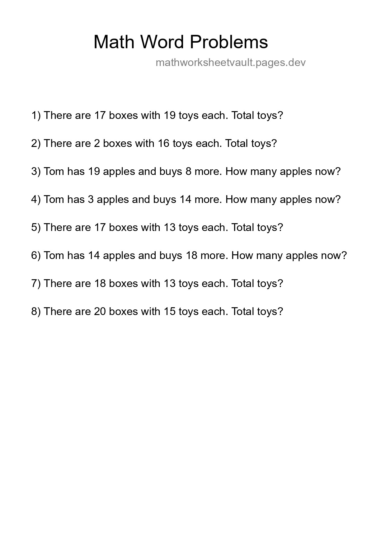 Math Word Problem Worksheet