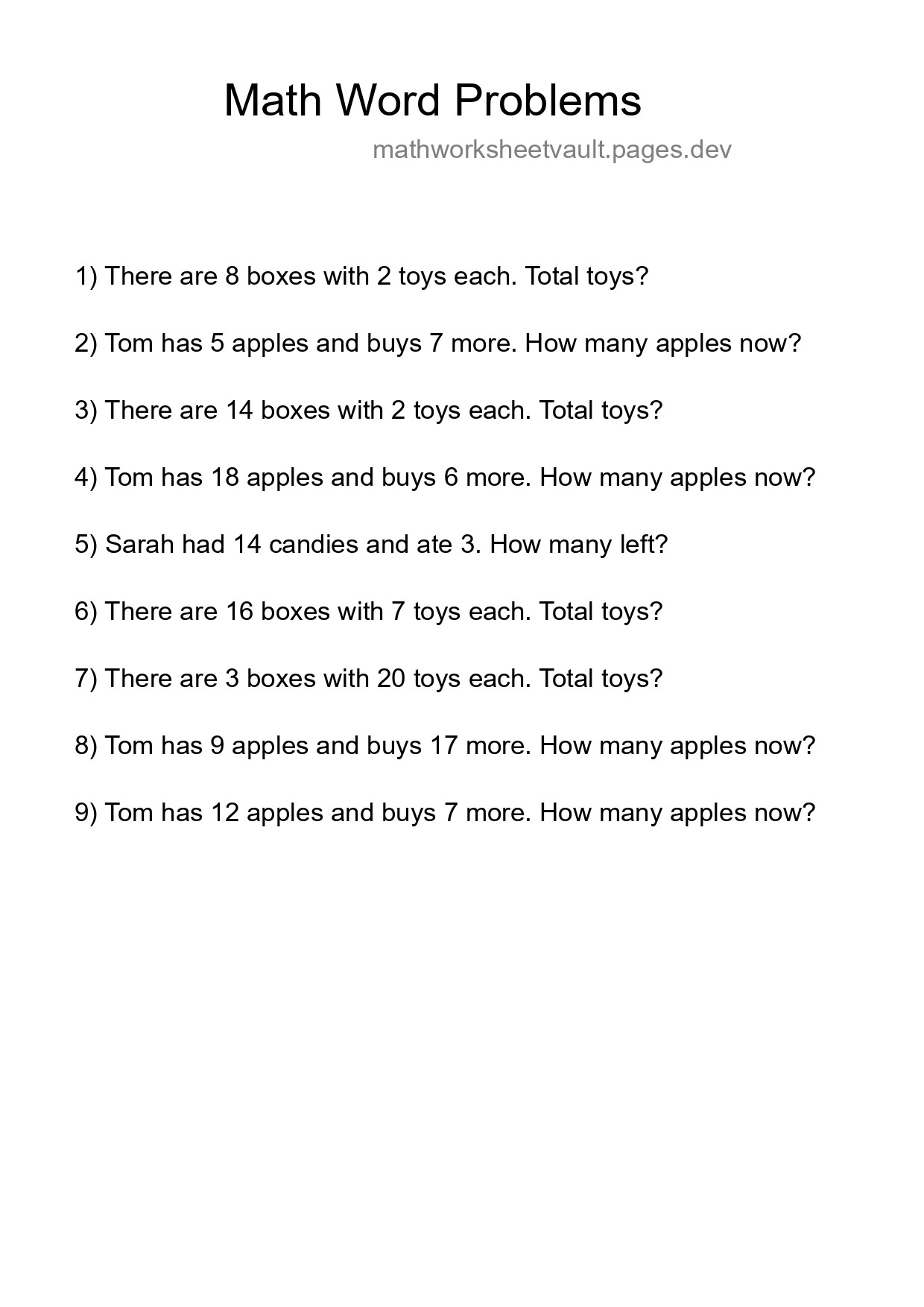 Math Word Problem Worksheet