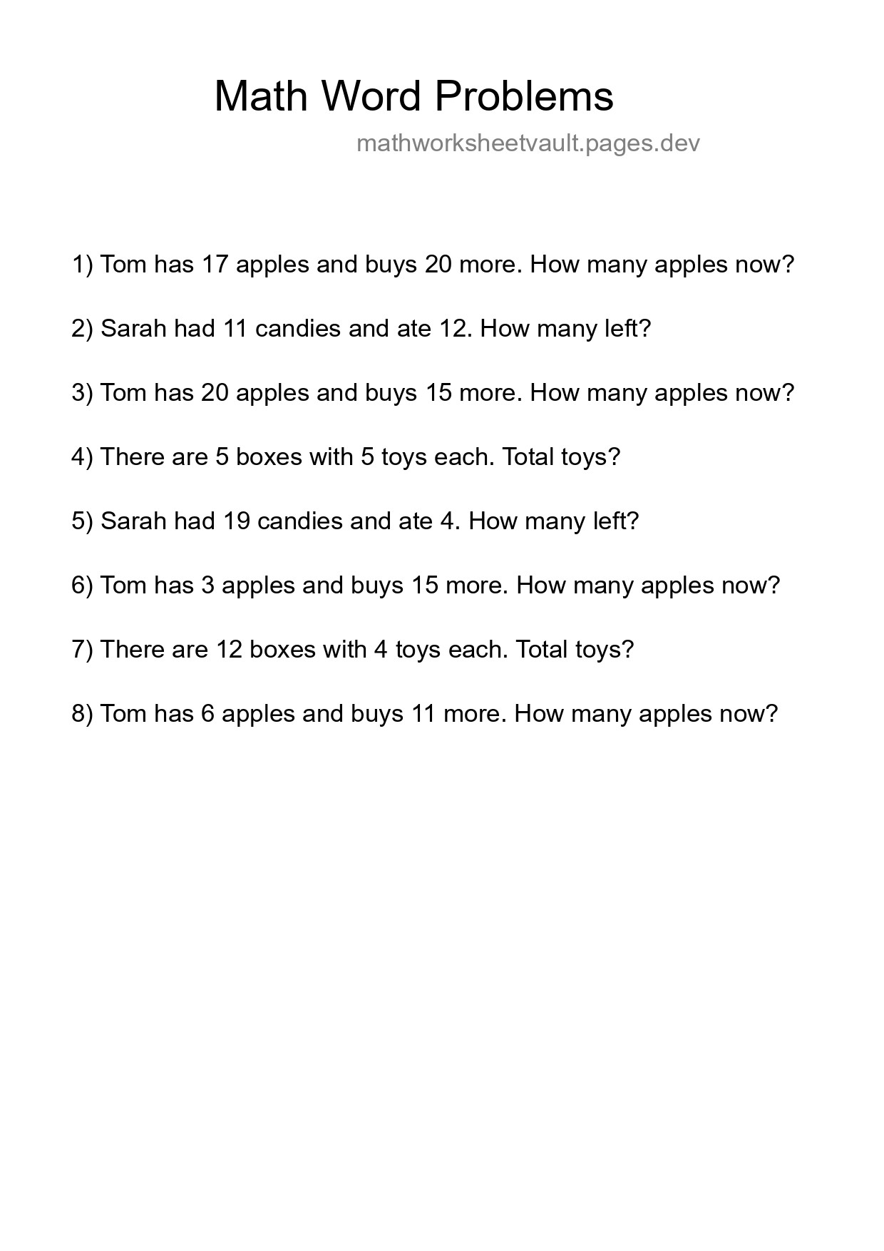 Math Word Problem Worksheet