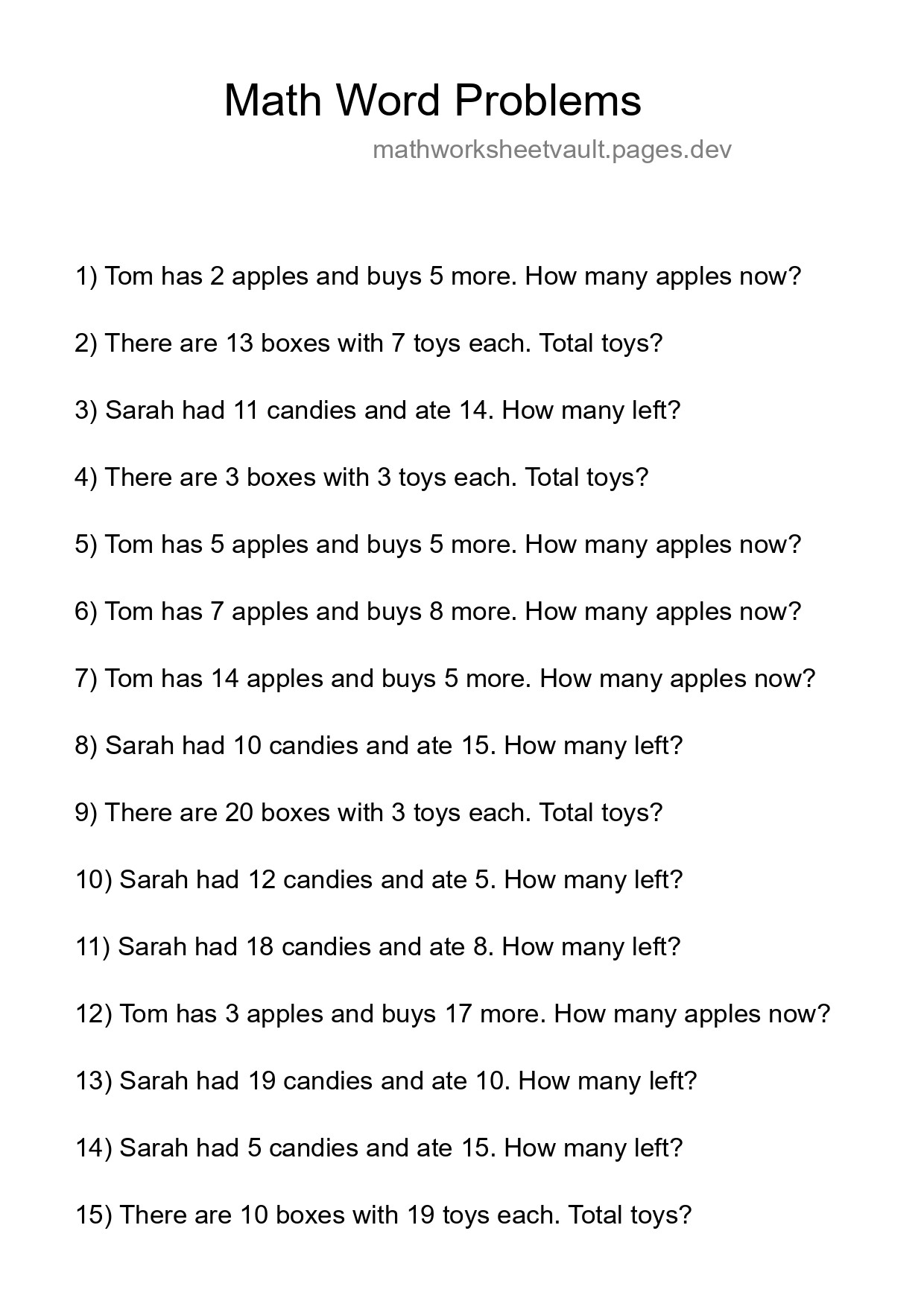 Math Word Problem Worksheet