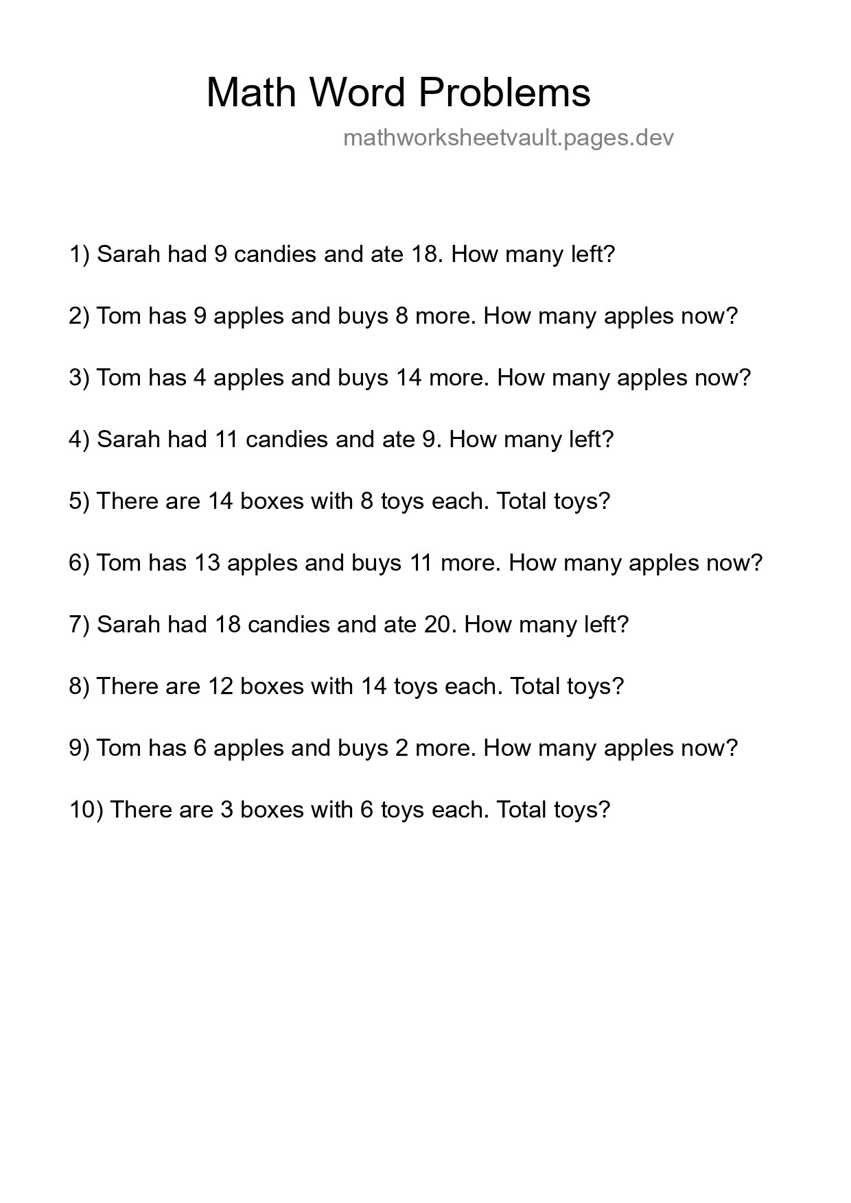 Math Word Problem Worksheet
