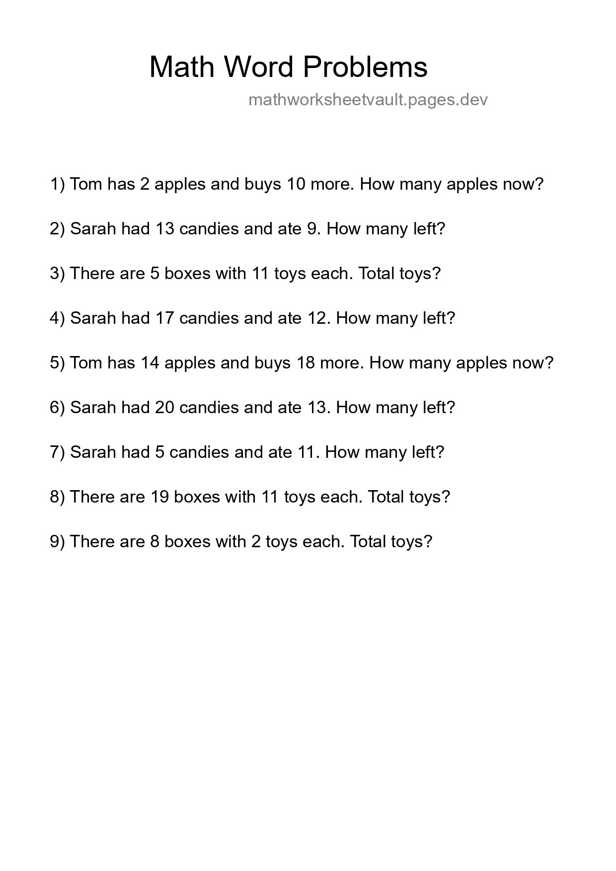 Math Word Problem Worksheet
