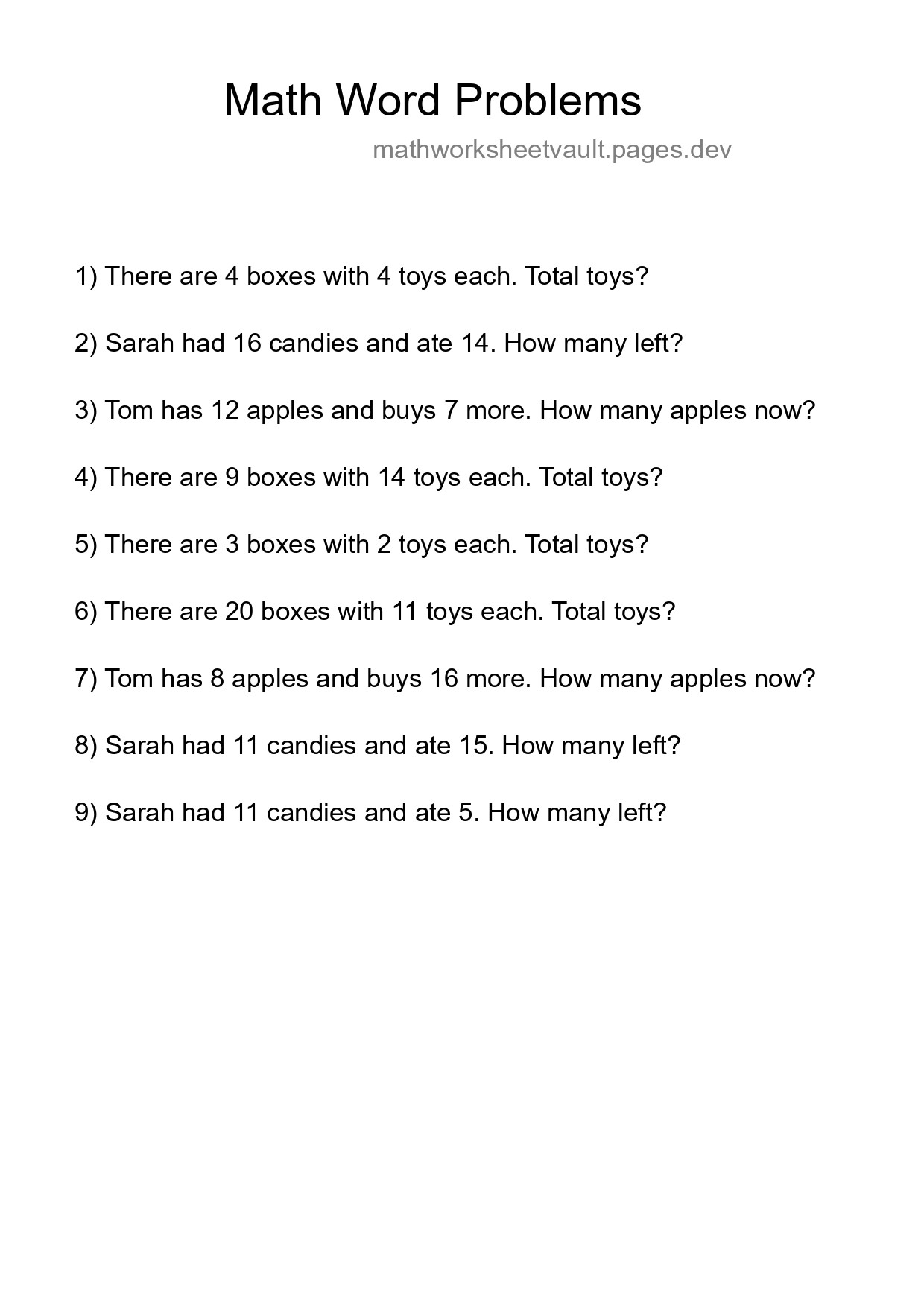 Math Word Problem Worksheet