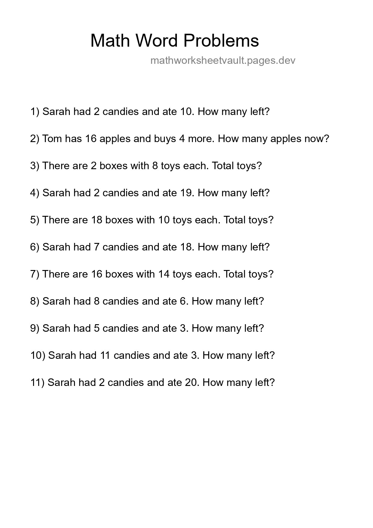 Math Word Problem Worksheet