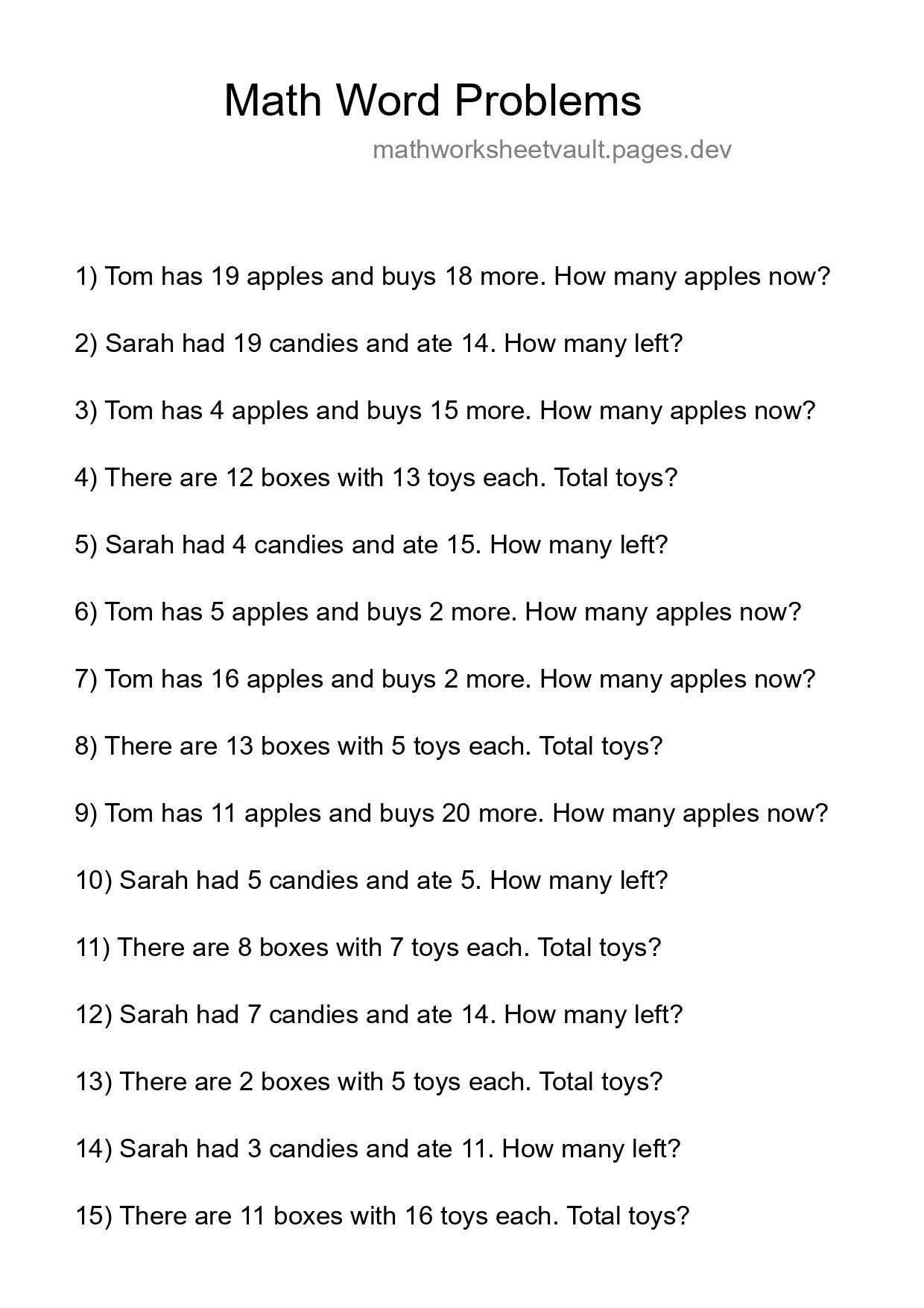 Math Word Problem Worksheet