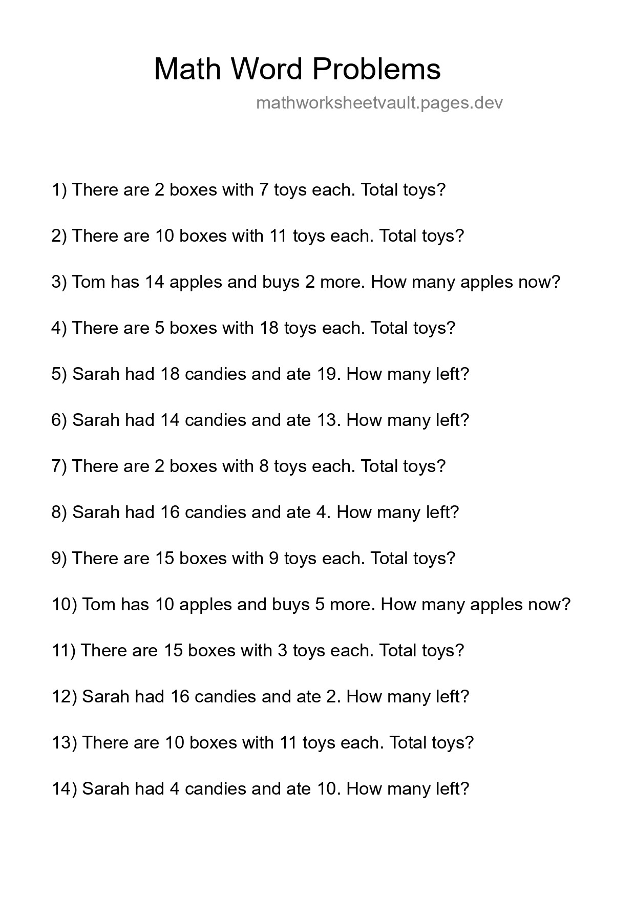 Math Word Problem Worksheet