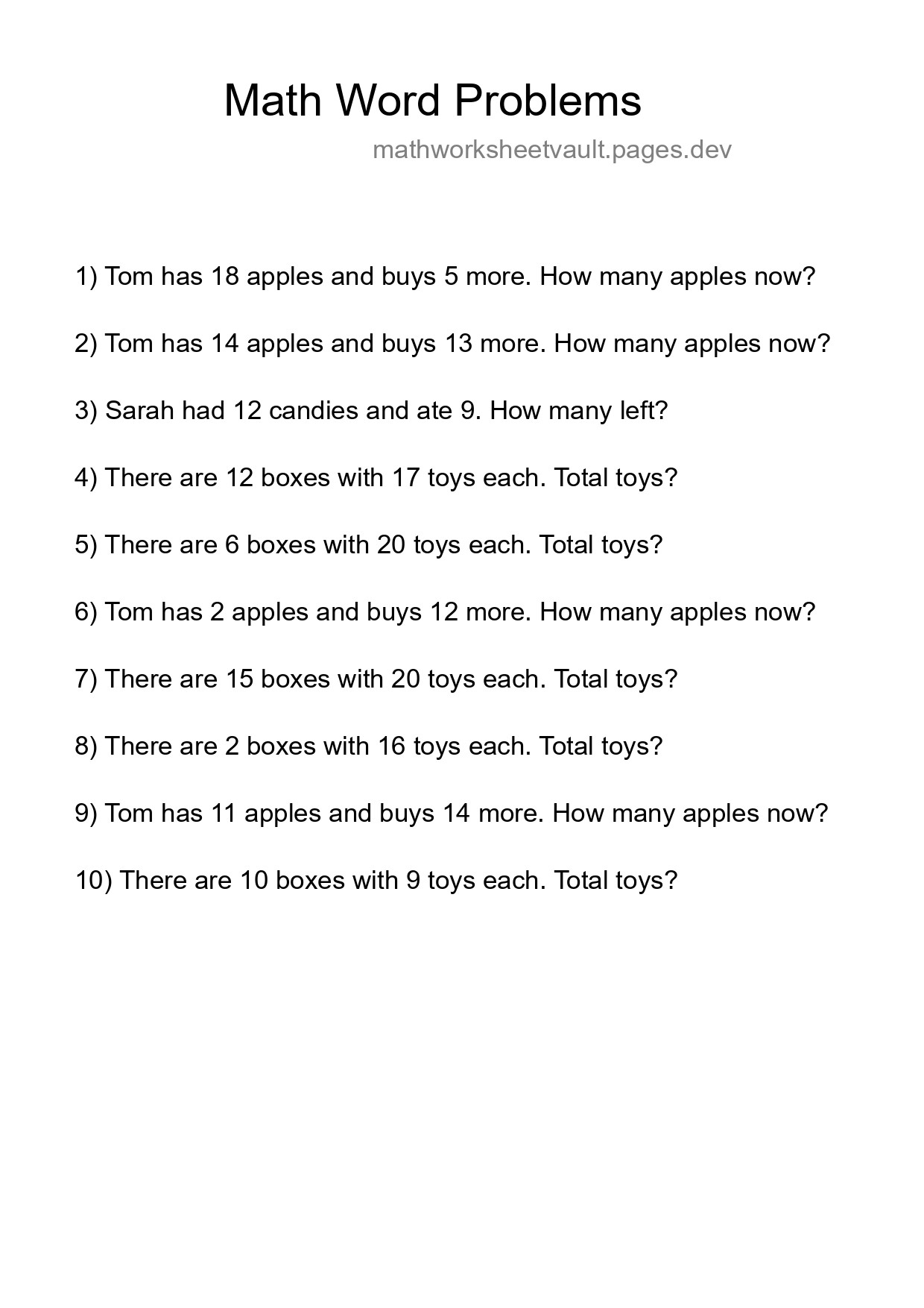 Math Word Problem Worksheet