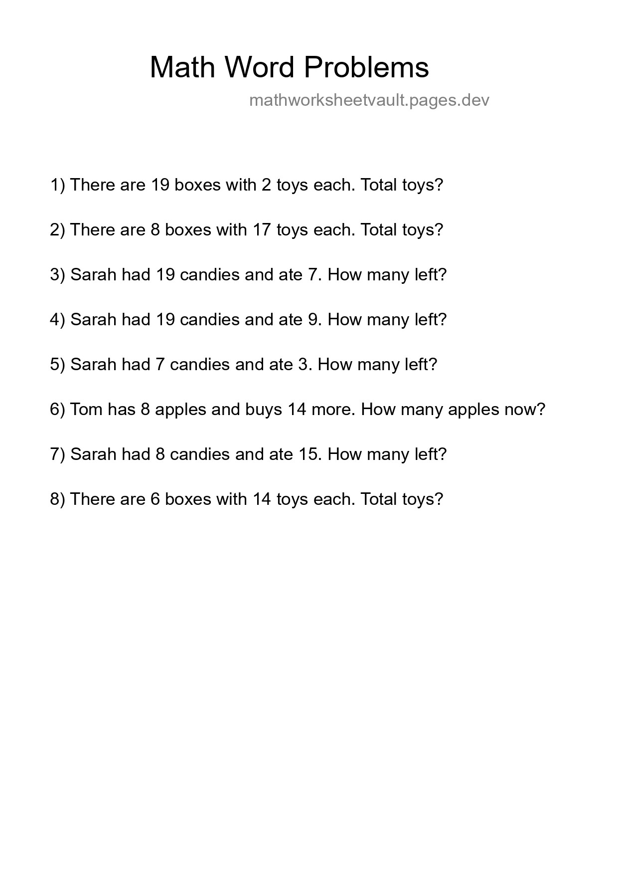 Math Word Problem Worksheet