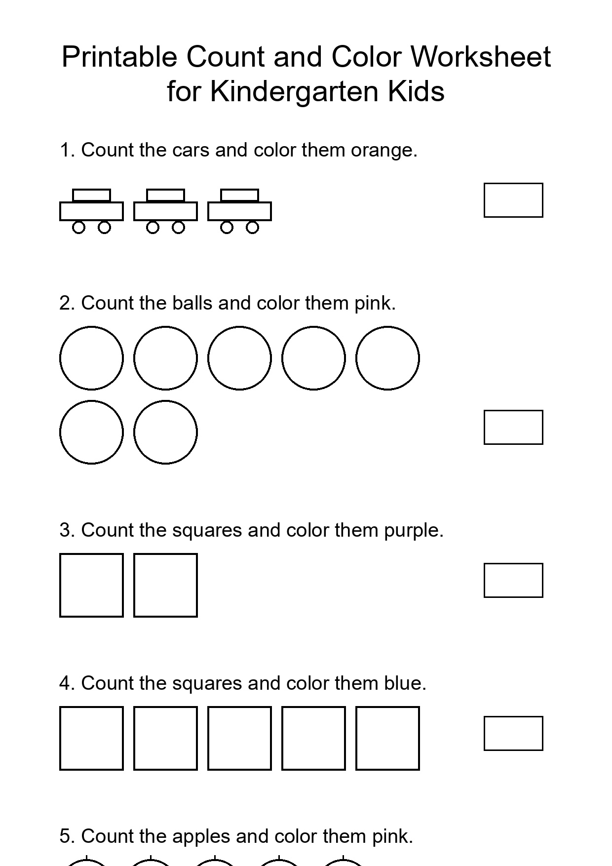 Printable Count and Color Worksheet for Kindergarten Kids