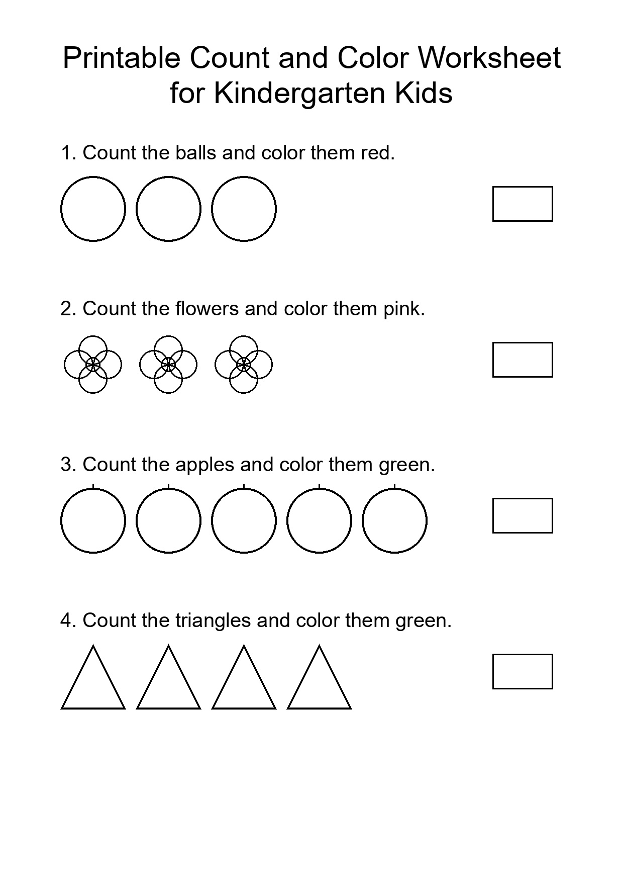Printable Count and Color Worksheet for Kindergarten Kids