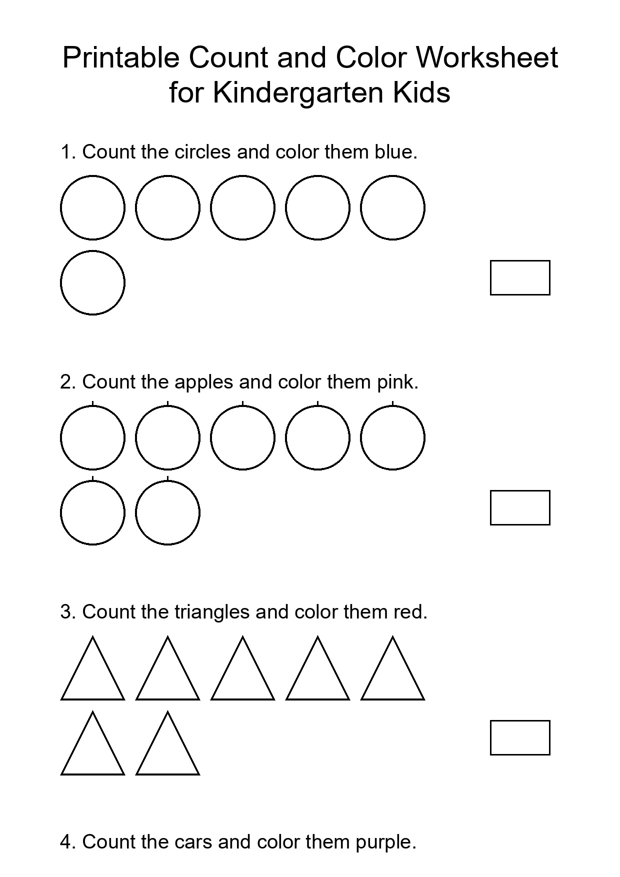 Printable Count and Color Worksheet for Kindergarten Kids