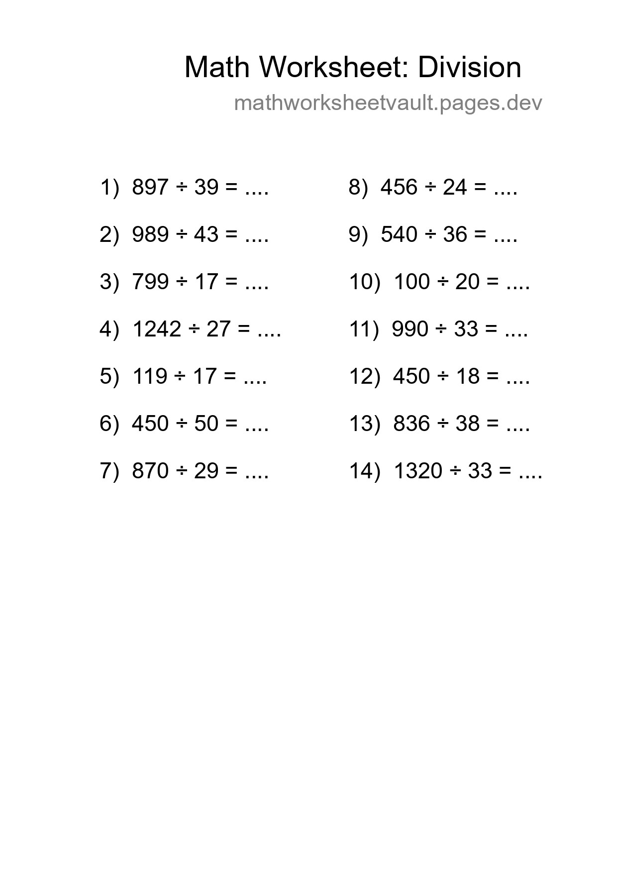 Printable Free 14 Division Math Worksheet For Grade 2 - Part 284