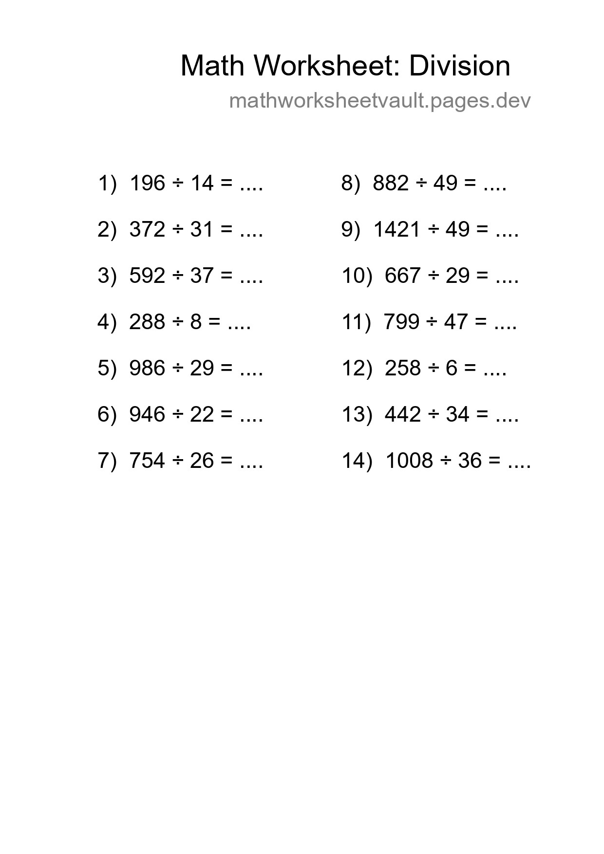 Printable Free 14 Division Math Worksheet For Grade 2 - Part 44