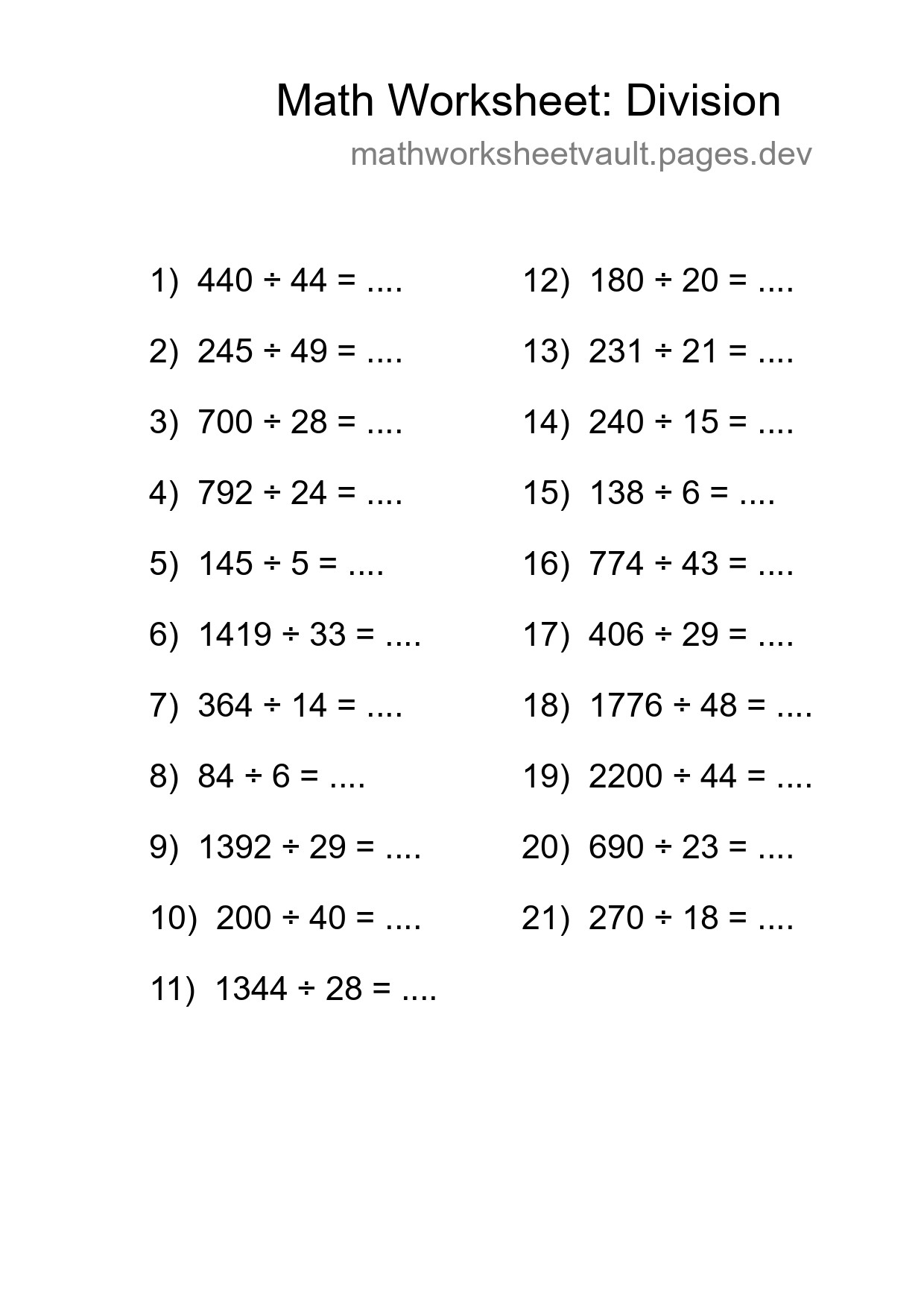 Printable Free 21 Division Math Worksheet For Grade 2 - Part 84